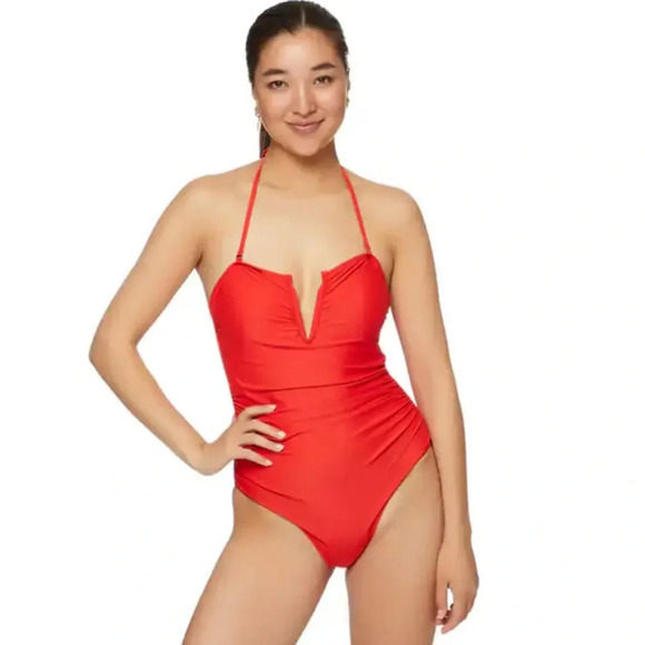 New with tag Nicole Miller Women's V Wire Shirred Bandeau One Piece - Picture 2 of 10